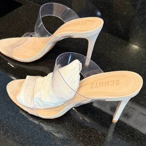 SCHUTZ Clear Strap Beige Stiletto Heels